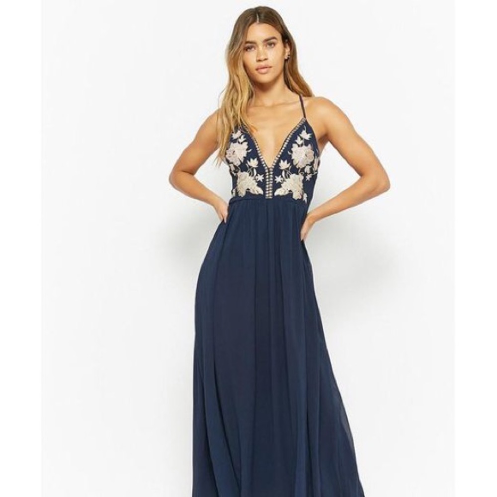 Gorgeous Metallic Embroidered Maxi Dress